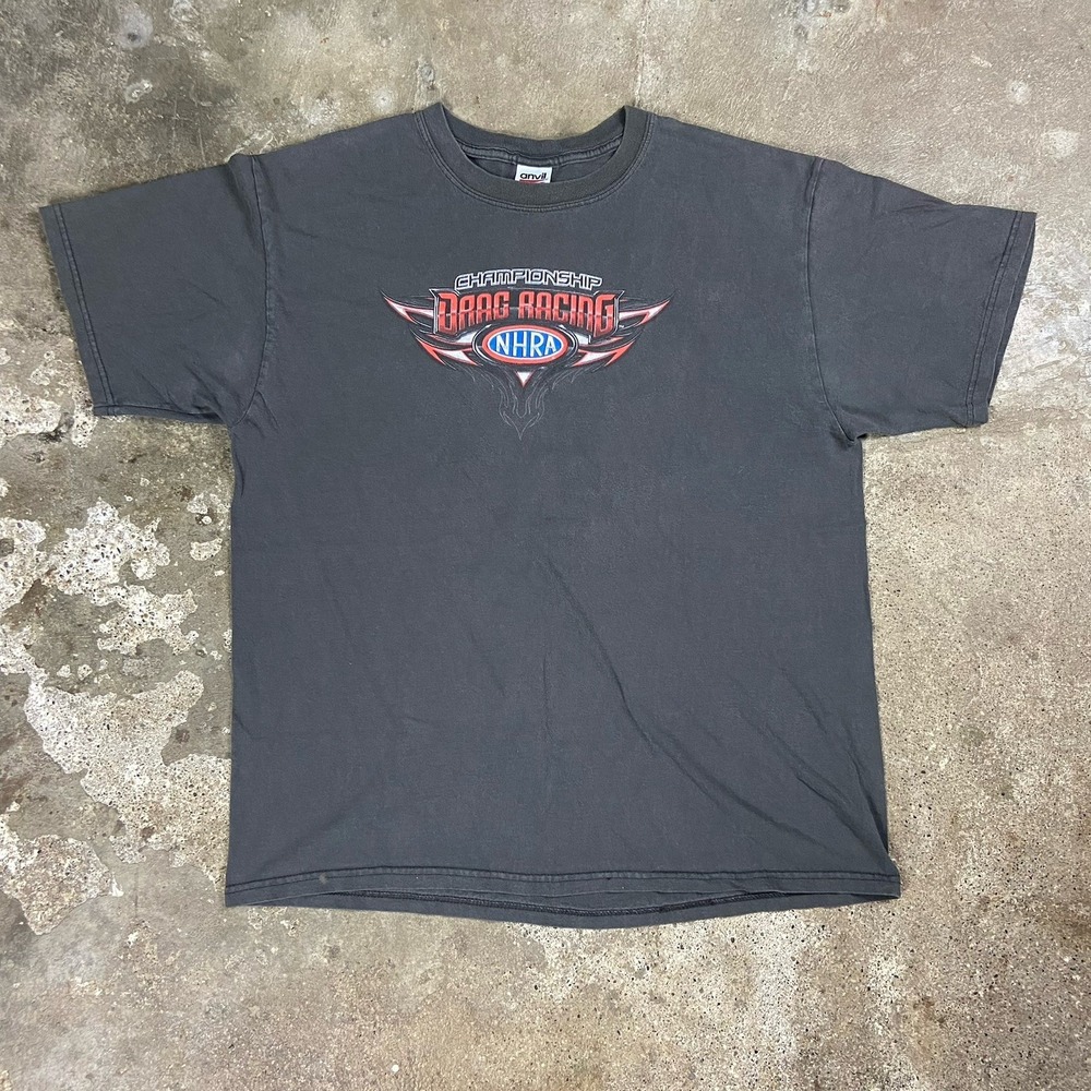 Vintage Y2K Drag Racing T-Shirt Size XL Gray NHRA Championship Tribal Graphic